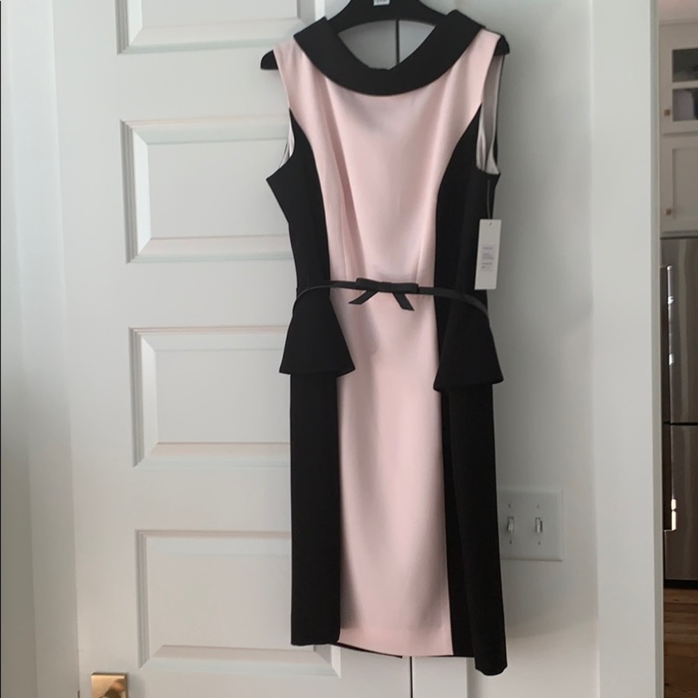 Teri Jon Black and Blush Pink Peplum Sheath Dress Sz.16